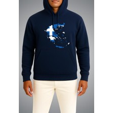 Bahriyeli Collection Kapüşonlu Yunanistan Bayrağı ve Haritası Göğüs Baskılı Unisex Sweatshirt