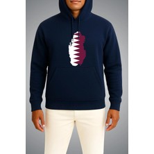 Bahriyeli Collection Kapüşonlu Katar Bayrağı ve Haritası Göğüs Baskılı Unisex Sweatshirt