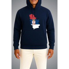 Bahriyeli Collection Kapüşonlu Sırbistan Bayrağı ve Haritası Göğüs Baskılı Unisex Sweatshirt