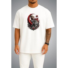 Bahriyeli Collection Oversize Atatürk Kurt ve Kızıl Ay Yıldız Göğüs Baskılı Unisex T-Shirt
