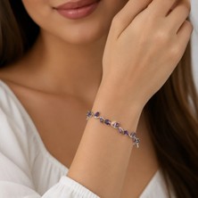 Fm 💎 Premium Parlak Mor Taşlı Yaprak Detaylı Zarif Kadın Bijuteri Bileklik (20cm)