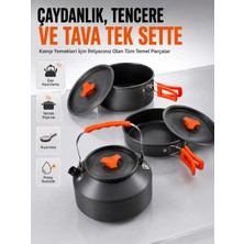 Zenviaa Mey Ithalat® Kamp Pişirme Seti Hafif Alüminyum Tencere Tava Çaydanlık Piknik ve Karava