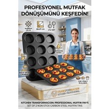 sbodurhome 2'li Set 12'li Muffin Kalıbı | Karbon Çelik Yanmaz Yapışmaz Cupcake & Kek Pişirme Tepsisi 7231