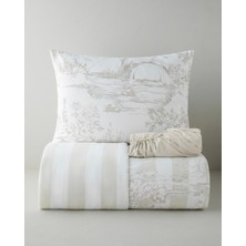 English Home Striped Jouy Pamuk Çarşaflı Tek Kişilik Nevresim Takımı 160X220 cm Krem - Kahve