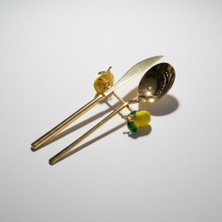 Onon Limon Gold Tasarım 2'li Çatal Kaşık Bıçak Standı | Dekoratif Yükseltici Set
