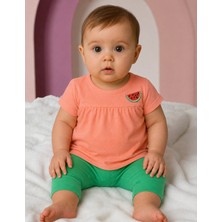 Organickid Watermelon Kız Bebek Somon-Yeşil 2'li Takım