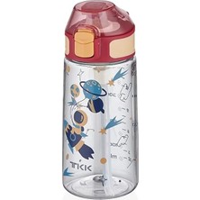 Dora Shopping Tkk 500ML Silikon Pipetli Kilitlenebilir Kapak Desenli Sızdırmaz Su Matarası (Kırmızı-Mavi)