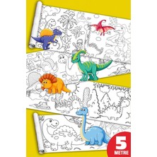 Dora Shopping Sinaticaret Dinazorlar Devri Boyama Kağıdı Rulosu, 5 Metre x 45 Cm, Sevimli Dinazorlar Temalı, Çocuk