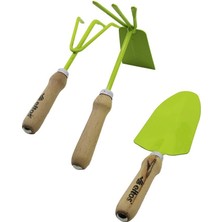 Dora Shopping Eltos EBS-003 3pcs Bahçe Hobi Seti Renkli Metal Çift Başlı Çapa - 3 Dişli Tırmık - Kürek Saplı