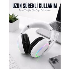 TeknoKapsül Beyaz 5.0 Mikrofonlu Kulak Üstü Rgb Işıklı Şarjlı