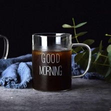 Dora Shopping Büyük Boy Good Morning Cam Kupa Kulplu Bardak Borosilikat Isıya Dayanıklı Cam Kupa 450 ml