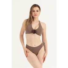 Obje Kadın Taş Rengi Güllü Bikini Takım