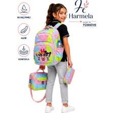 Harmela Kız Çocuk Ilk Okul Çantası 3'lü Set Ilkokul Çantası Karakter Desenli Takım Renkli