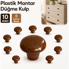 Badem10 Polimer Mantar Tipi Düğme Kulp Desenli Ceviz Renk Dolap Çekmece Mobilya Kulpu 10’lu Set