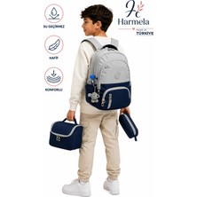 Ilk Okul Çantası 3'lü Seti Unisex Çocuk Ilkokul Çantası HRM-8010 Gri-Lacivert