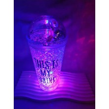 Dora Shopping Hun Işıklı Pipetli Buz Efektli Bardak, 450-550 Ml, LED Aydınlatmalı, Soğuk Içecek Bardağı, G