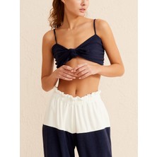 Kadın Lacivert Slim Fit Pamuklu Havlu Body Tişört