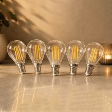 ORBUS PC45 5Lİ 4W LED Filament Ampul E14 – 400 Lümen Sarı Işık, Şeffaf Cam Vintage