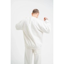 Mrayss  Unisex Uzun Kol Bisiklet Yaka Yıkamalı Sweatshirt - Beyaz