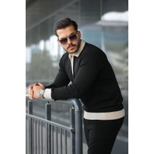 Mrayss  Erkek Kol ve Yaka Detaylı Uzun Kollu Triko