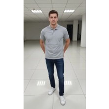 Mrayss  Erkek Pike Kumaş Düğmeli Yaka Regular Fit Günlük Kısa Kol Tişört T-Shirt - Gri