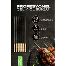 TeknoKapsül Çelik Şiş Çubuğu - Mangal Şişi Ahşap Saplı Kebap Şişi 6 Adet 721985