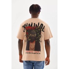 Mrayss  Unisex Baskılı Oversize T-Shirt - Bej