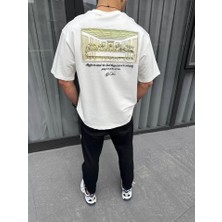 Mrayss  Unisex Baskılı Oversize T-Shirt - Beyaz