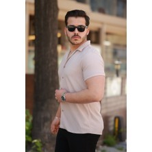 Mrayss  Erkek Ottoman Kumaş Apaj Yaka Kısa Kollu Gömlek
