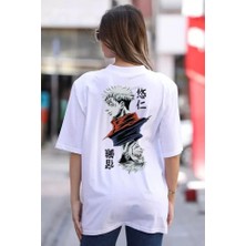 Mrayss  Unisex Bisiklet Yaka Baskılı Oversize T-Shirt - Beyaz