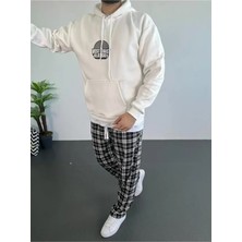 Mrayss  Erkek Baskılı Üç Iplik Kapüşonlu Oversize Sweatshirt - Beyaz