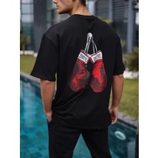 Mrayss  Unisex Bisiklet Yaka Baskılı Oversize T-Shirt - Siyah