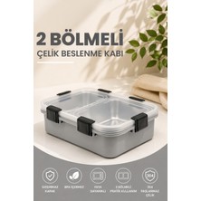 M&L Lunch Box 2 Bölmeli Çelik Beslenme Kabı - Okul Ofis ve Kamp Için Pratik Yemek Kutusu
