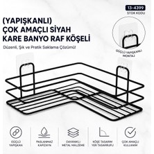 TeknoKapsül Yapışkanlı Çok Amaçlı Siyah Kare Banyo Raf Köşeli