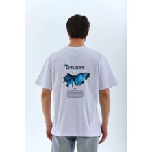 Mrayss  Unisex Bisiklet Yaka Baskılı Oversize T-Shirt - Beyaz