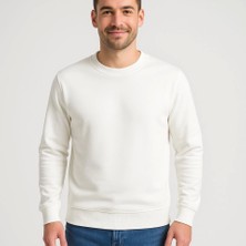 Mrayss  Erkek Üç Iplik Düz Bisiklet Yaka Sweatshirt - Beyaz