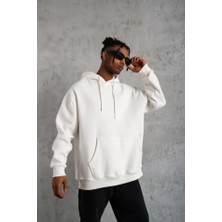 Mrayss  3 Iplik Kapşonlu Sweatshirt Hoodie - Beyaz