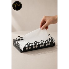 3Art Metal Dekoratif  Peçetelik - Çiçek Desenli Masaüstü Peçete Tutucu - Mutfak, Yemek Masası ve Cafe Peçeteliği