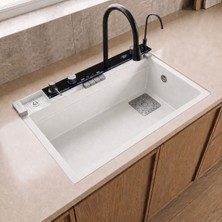 Real Stone RealStone Victoria Set A02 Beyaz Akıllı Granit Mutfak Evyesi 75,5 x 47 cm