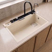 Real Stone RealStone Victoria Set A02 Krem Akıllı Granit Mutfak Evyesi 75,5 x 47 cm