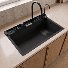 Real Stone RealStone Victoria Set A02 Siyah Akıllı Granit Mutfak Evyesi 75,5 x 47 cm