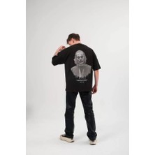 Mrayss  Unisex Bisiklet Yaka Baskılı Oversize T-Shirt - Siyah