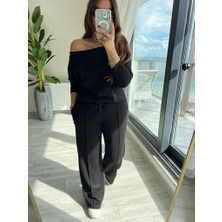Mrayss  Kadın Uzun Kollu Tek Omuzdan Açık Modal Bluz ve Pantolon Ikili Takım