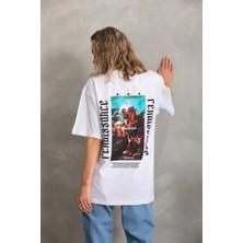 Mrayss  Unisex Baskılı Oversize T-Shirt - Beyaz