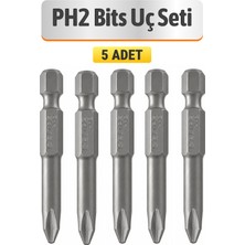 Badem10 Ph2 Yıldız 5 Adet Bits Uç 50 mm Manyetik Vidalama Ucu Çelik Tornavida Matkap Vida Sıkma Ucu
