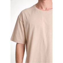 Mrayss  Unisex Düz Biskilet Yaka Oversize T-Shirt - Bej
