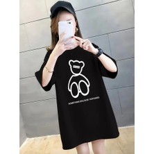 Mrayss  Baskılı Oversize Bisiklet Yaka T-Shirt - Siyah