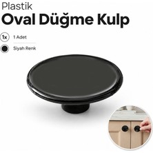 Badem10 Siyah Plastik Düğme Kulp 1 Adet Düz Yuvarlak Model Dolap Çekmece Kapak Mobilya Tutacağı