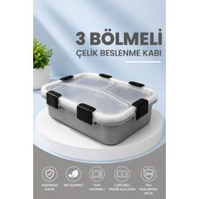 M&L Lunch Box 3 Bölmeli Çelik Beslenme Kabı - Okul Ofis ve Kamp Için Pratik Yemek Kutusu
