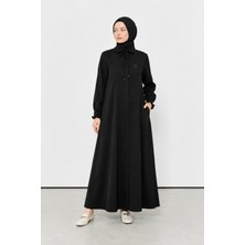 Doque 55006 Önden Gizli Düğmeli Kol Ucu Lastikli A Kesim Krep Kumaş Ferace #04-25#
